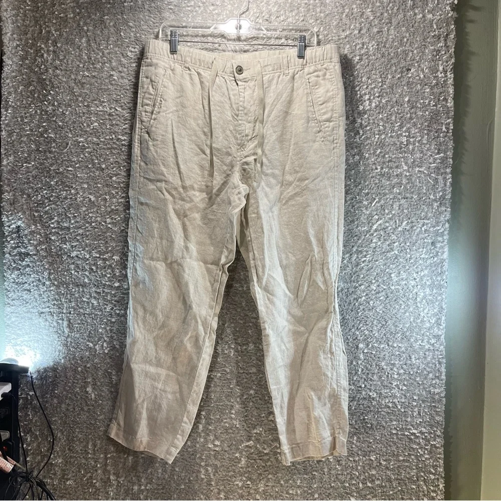 Tasso Elba Island Men Linen Drawstring Casual Pants Brown Tan Coastal Vacation L